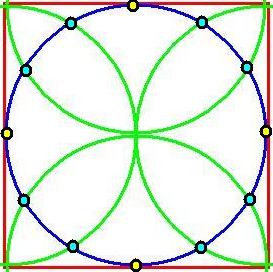 squared circle + 4 semi-circles + 12 dots reduced